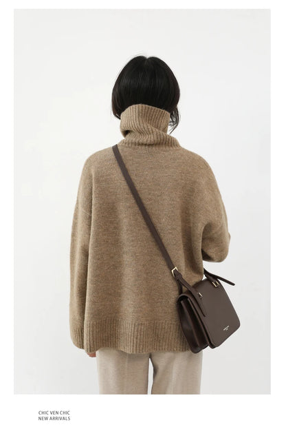 CHIC VEN Korean Women's Sweater Loose Turtleneck Sweaters Warm Solid Pullover Knitwear Basic Female Tops Autumn Winter 2022