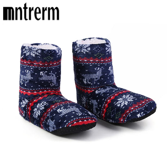 Mntrerm Home Slippers Women Winter Floor Shoes Christmas Elk Indoor Socks Shoes Warm Fur Ladies Plush Slippers Pantoffels Dames