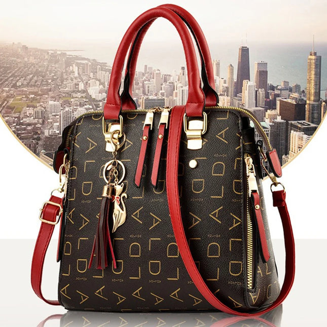 Fashion English Letter Handbag Women PU Leather Tassel Top-Handle Bag Luxury Shoulder Bag Large Capacity Lady Tote Design Purse