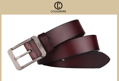 Coolerfire genuine leather belts for men brand male pin buckle jeans cowboy Mens Belt Luxury Designer High Quality Leather belt