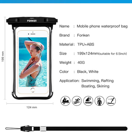 FONKEN Full View Waterproof Case for Phone Underwater Snow Rainforest Transparent Dry Bag Swimming Pouch Big Mobile Phone Covers