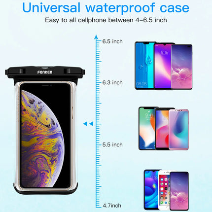 FONKEN Full View Waterproof Case for Phone Underwater Snow Rainforest Transparent Dry Bag Swimming Pouch Big Mobile Phone Covers