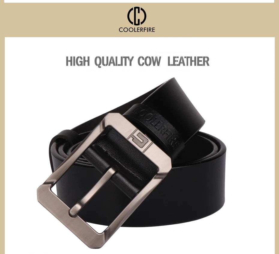 Coolerfire genuine leather belts for men brand male pin buckle jeans cowboy Mens Belt Luxury Designer High Quality Leather belt