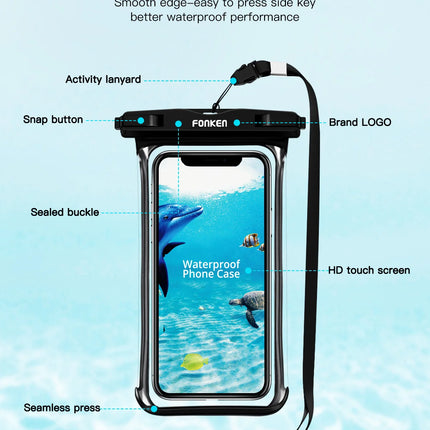 FONKEN Full View Waterproof Case for Phone Underwater Snow Rainforest Transparent Dry Bag Swimming Pouch Big Mobile Phone Covers