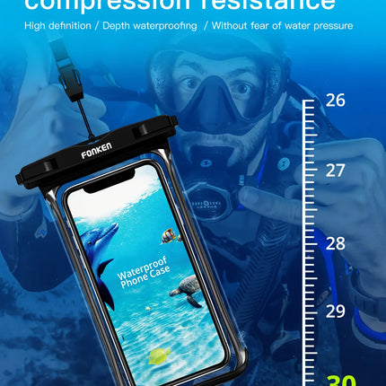 FONKEN Full View Waterproof Case for Phone Underwater Snow Rainforest Transparent Dry Bag Swimming Pouch Big Mobile Phone Covers