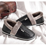 Men's Big Size Winter Slippers Home PU Leather Shoes for Men Indoor Waterproof Fur Cotton Male Bedroom Slipper Flat Houseshoes