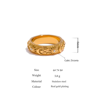 Yhpup Sun Star Moon Ring Stainless Steel Jewelry Stylish Metal Celestial Women Ring joyería acero inoxidable mujer Gift New