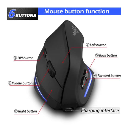 Lefon F35 Wireless Vertical Mouse 2.4G Rechargeable Ergonomic Optical Mouse 2400 DPI Gaming Mice for Computer Laptop PC Mac IOS