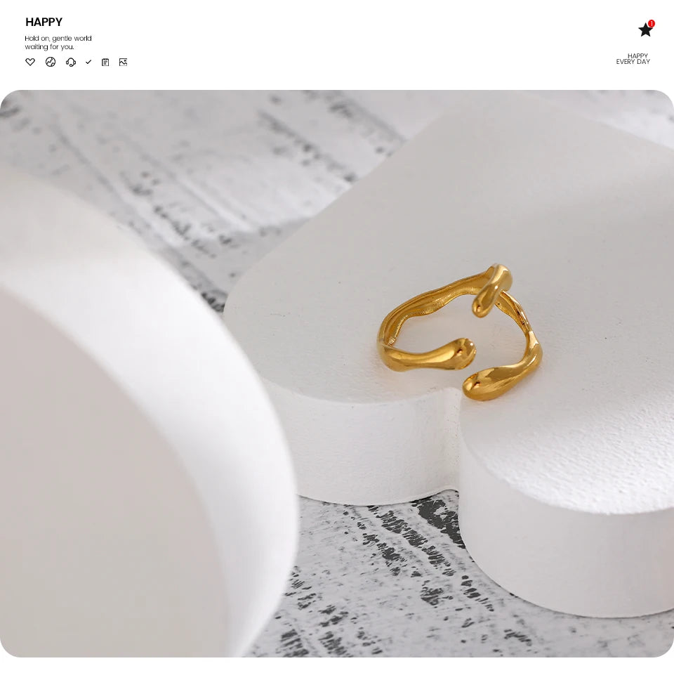 Yhpup 316L Stainless Steel Ring New Design Metalic 18 K PVD Plated Jewelry Trendy Opening Ring бижутерия для женщин Gift