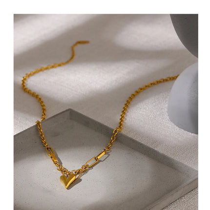 Yhpup Romantic Heart Pendant Necklace for Women High Quality Stainless Steel 18 K Metal Texture Choker Necklace Anniversary
