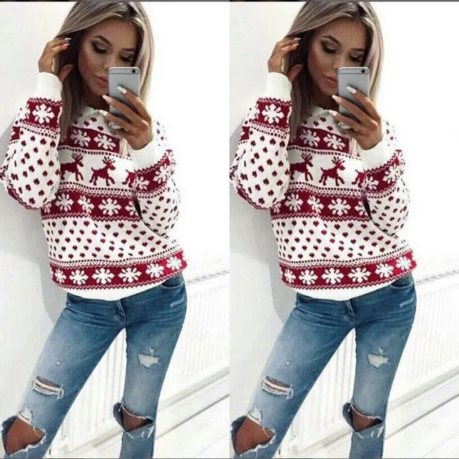 2023 Autumn/winter New European and American Foreign Trade Hoodie Cartoon Deer Print Christmas Round Neck Long Sleeved Hoodie