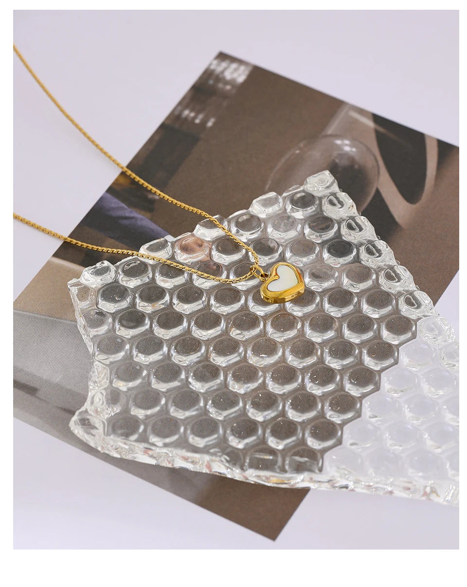 Yhpup Cute Heart Natural Shell Pendant Necklace 18 K Plated Stainless Steel Collar Necklace Gift Jewelry бижутерия для женщин