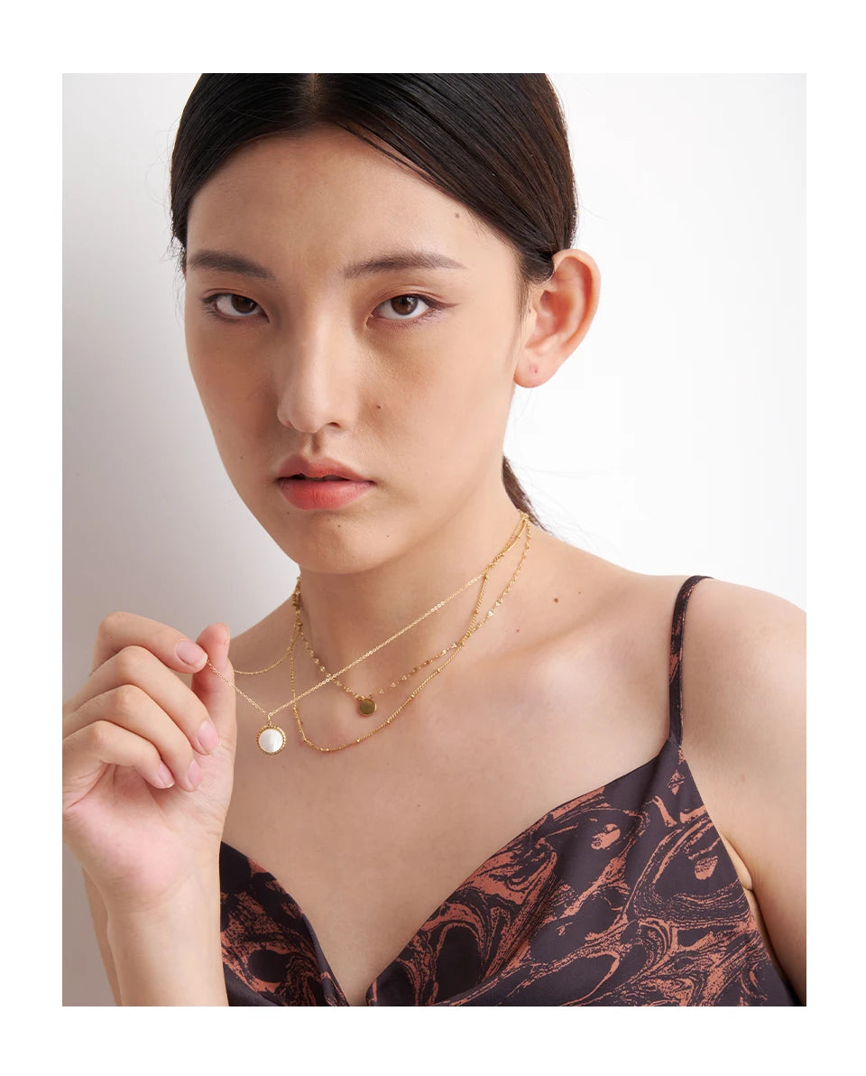 Yhpup Bohemian Round Pendant Stainless Steel Necklace Chain Exquisite Metal Texture Collar Women Necklace бижутерия Office Gift