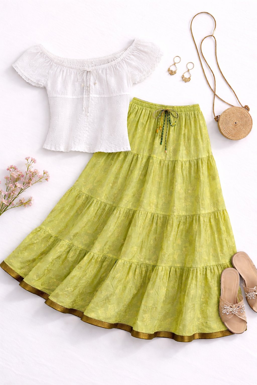 Blackfever Women’s Tiered Maxi Skirt with Gold Foil Print