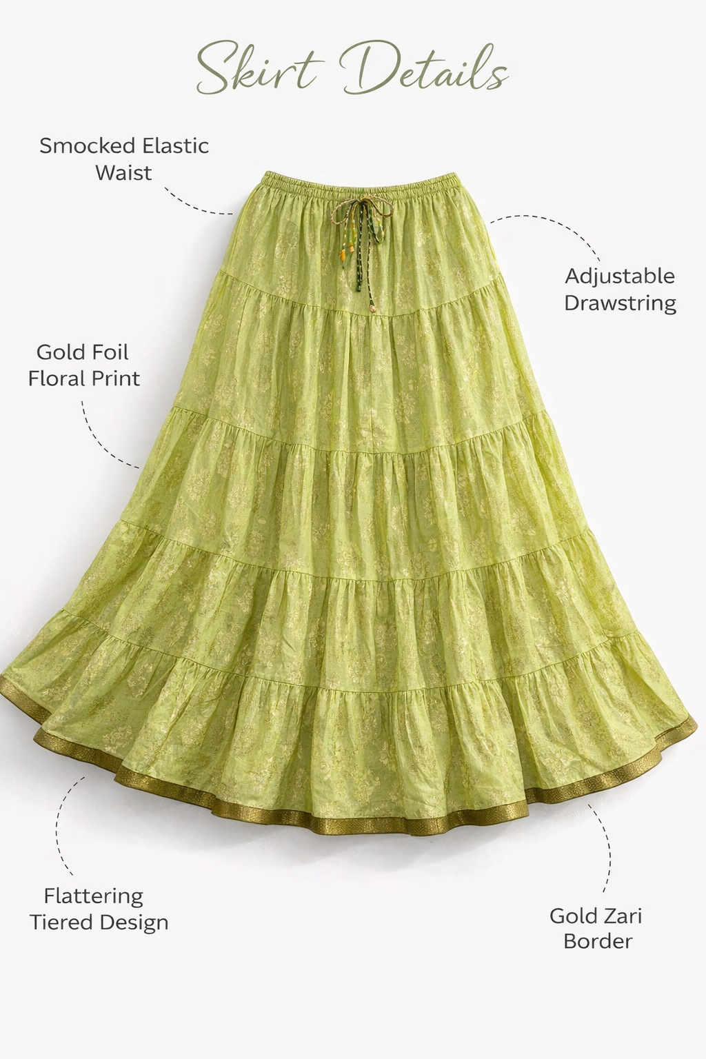 Blackfever Women’s Tiered Maxi Skirt with Gold Foil Print