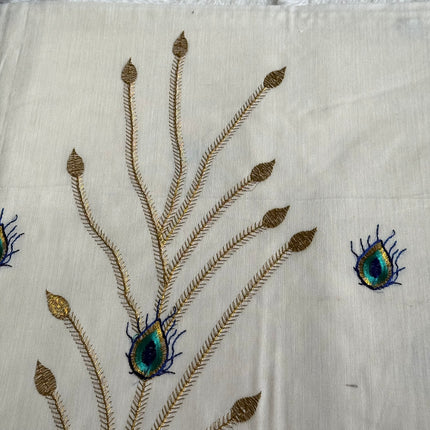 Kerala Cotton  Onam Saree with Golden Peacock Embroidery & Kasavu Border – Traditional Festive Wear S110