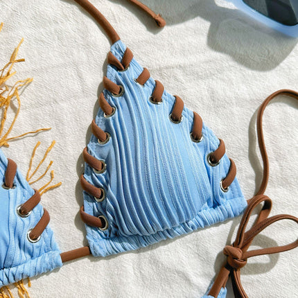 2025 Halter Wrinkled Weave Bikini Women Swimwear Female Swimsuit Two Pieces Bikini Set Brazilian Bathing Suit Swim Beach Wear