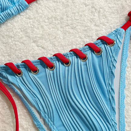 2025 Halter Wrinkled Weave Bikini Women Swimwear Female Swimsuit Two Pieces Bikini Set Brazilian Bathing Suit Swim Beach Wear