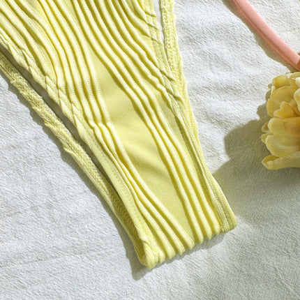 2025 Halter Wrinkled Weave Bikini Women Swimwear Female Swimsuit Two Pieces Bikini Set Brazilian Bathing Suit Swim Beach Wear