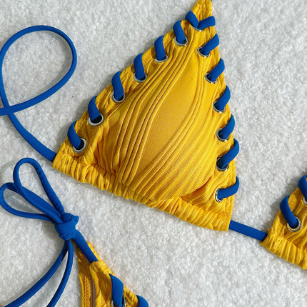 2025 Halter Wrinkled Weave Bikini Women Swimwear Female Swimsuit Two Pieces Bikini Set Brazilian Bathing Suit Swim Beach Wear