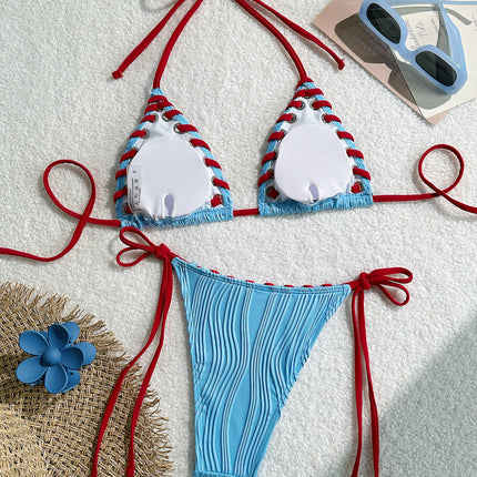 2025 Halter Wrinkled Weave Bikini Women Swimwear Female Swimsuit Two Pieces Bikini Set Brazilian Bathing Suit Swim Beach Wear