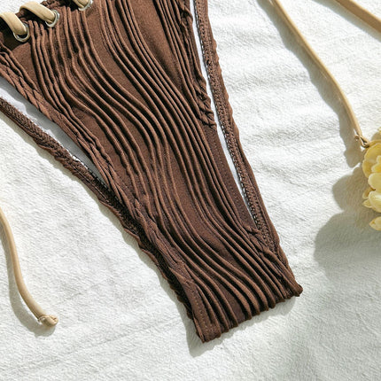 2025 Halter Wrinkled Weave Bikini Women Swimwear Female Swimsuit Two Pieces Bikini Set Brazilian Bathing Suit Swim Beach Wear