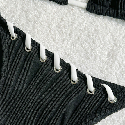 2025 Halter Wrinkled Weave Bikini Women Swimwear Female Swimsuit Two Pieces Bikini Set Brazilian Bathing Suit Swim Beach Wear