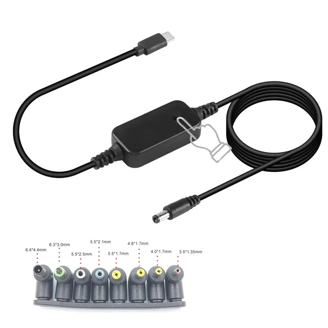 Type C to DC5.5x2.1mm Power Adapter Cord 5-20V Adjustable Voltage PD Fast Charging Cable for Lenovo Asus Hp Acer Laptop and More