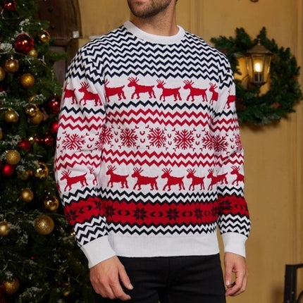 Winter New Christmas Sweaters Fashion Round Neck Snowflake Elk Knit Pullovers Long Sleeve Men Sweatshirt Holiday Party Jumpers