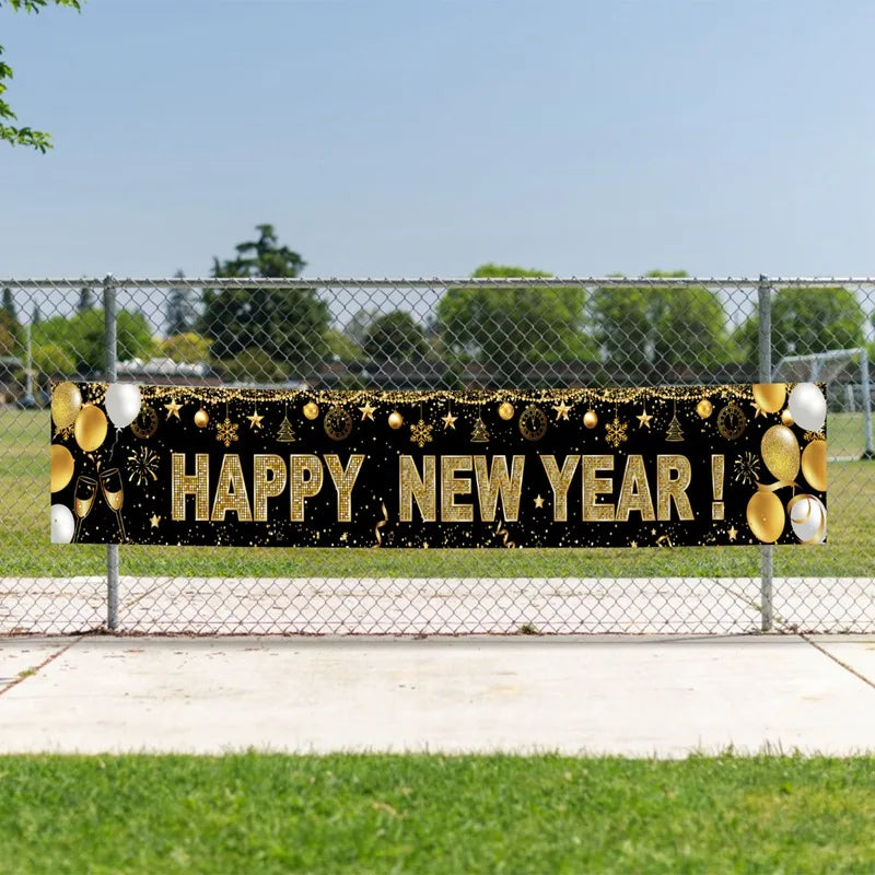 Black/Red Gold Happy New Year 2025 Banner Navidad Natal Noel Outdoor Flags New Year Party Decor Balloon Photography Background