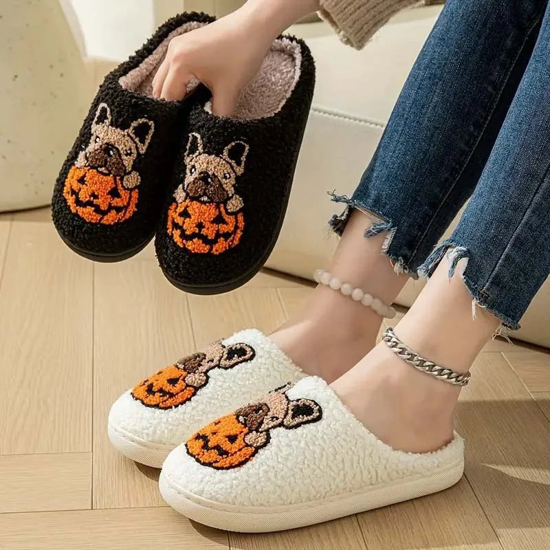 Halloween Women's Slippers Home Fluffy Casual Cartoon Designer Woman Shoes Autumn Winter Indoor Plush Slides Fashion Footwear