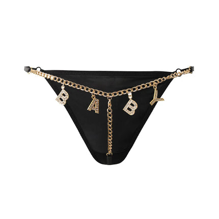 Flash Diamond Letter Pendant Design Thongs Low Waist Intimates Panties Women's Sexy Underpants Transparent Erotic Underwear