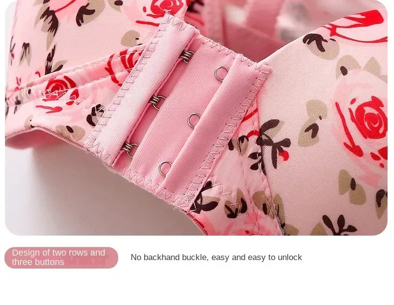 xgnvpy New front button rose print bra without underwire comfort women's push-up adjuster side breast bra cover