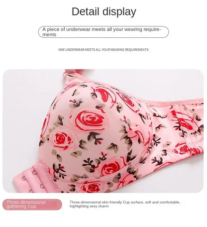 xgnvpy New front button rose print bra without underwire comfort women's push-up adjuster side breast bra cover