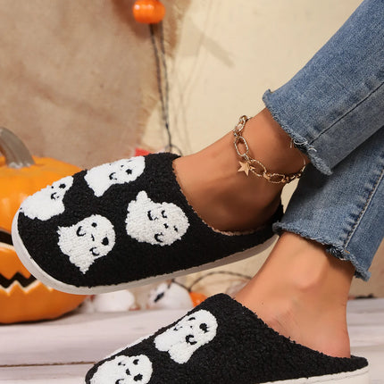 Cute Ghost Slippers for Women Non-Slip Warm Comfortable Indoor Halloween Slippers for Winter