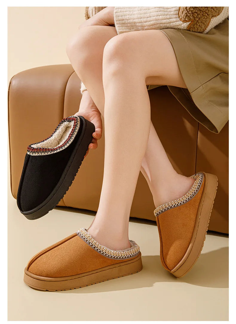 Winter Bohemian Style Indoor Fluffy Slippers with Anti-Slip and Warm Design for Comfortable Feet