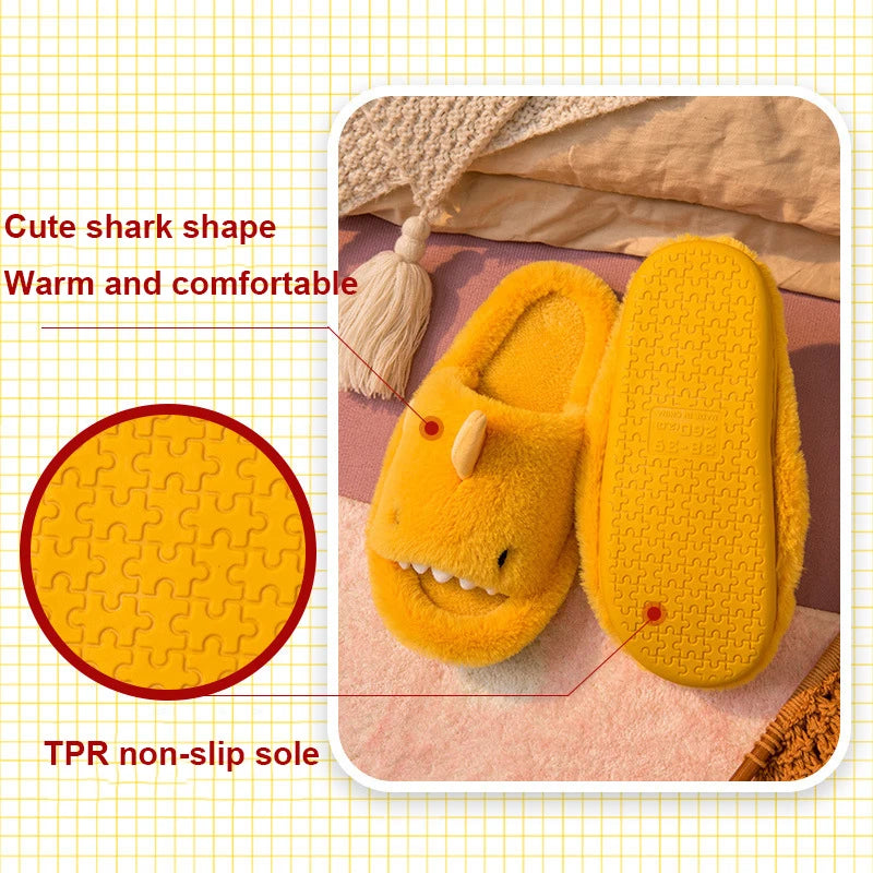 Pallene Shark Fur Slippers For Women Autumn And Winter Indoor Home Men's Soft  Cozy Slides Cartoon Open Toe Plush Cotton Slipper