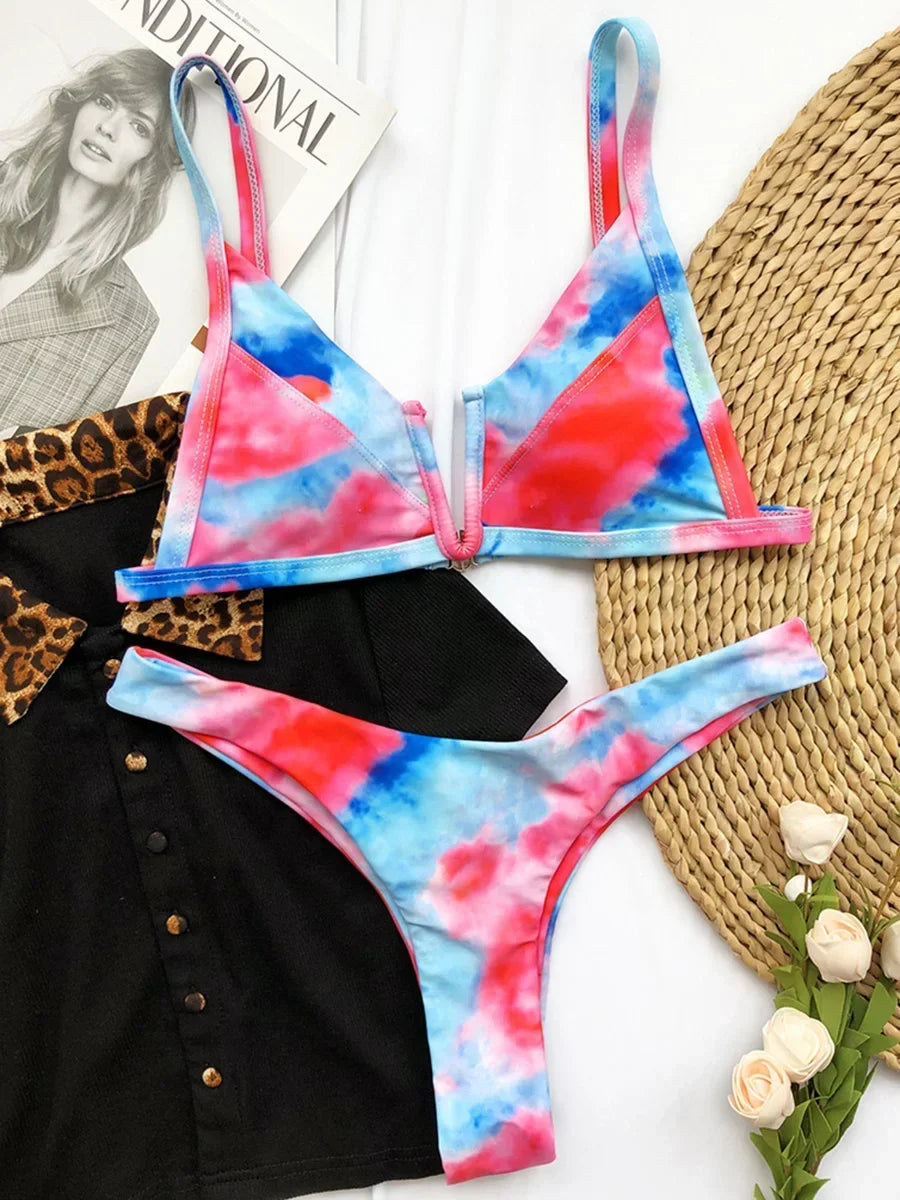 Splicing Denim V Shaped Thong Bikini Women Swimsuit Female Swimwear Two Pieces Bikini Set Bather Push Up Bathing Suit Swim Lady
