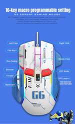 G6 Gaming Mouse Wired 128000DPI ChipA826 RGB Macro-programmable Ergonomic design superior for Gaming and Work