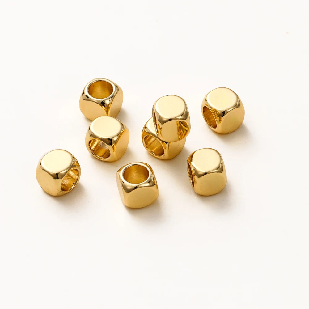 50pcs/lot 2-5mm 14K/18K Real Gold Plated Brass Square Spacer Loose Beads for DIY Jewelry Making Beads Accessories Findings