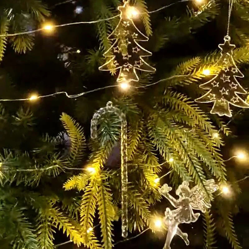 5pcs Christmas Home Decorations Crystal Acrylic Ornaments Snowflake Elk Xmas Tree Hanging Pendants Navidad 2024 New Year Gift