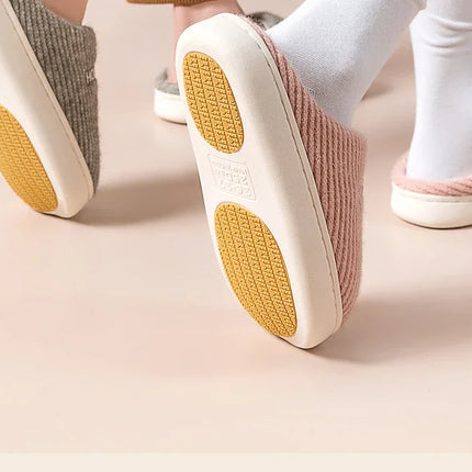 House Fuzzy Slipper Women Striped Winter Warm Fur Plush Non Slip Grip Indoor Lazy Soft Female Thermal Home Shoe Flat Male Men