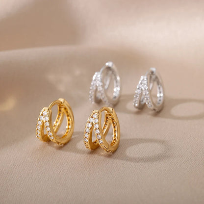 Zircon Star Hoop Earrings for Women Stainless Steel Gold Color Round Huggie Earrings 2023 Trend Wedding Jewelry pendientes mujer
