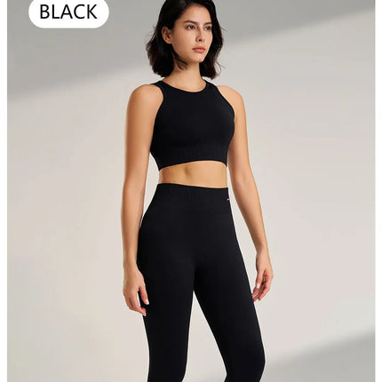 Yoga Clothing Set Women's High Waisted Leggings and Top Two Piece Seamless Fitness Exercise Clothing Fitness Workout Underwear