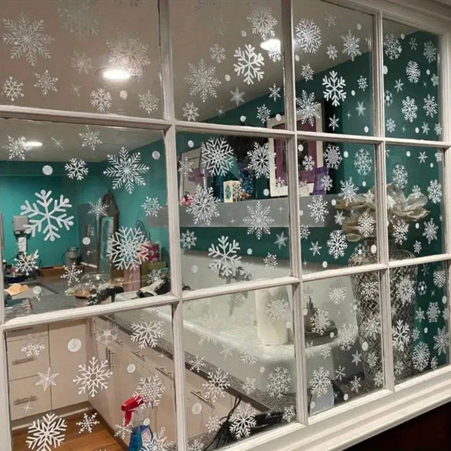 114-Piece Set of White Snowflake Window Stickers for Winter Holiday Celebrations, Glass Static Cling Stickers for Christmas and New Year Decorations