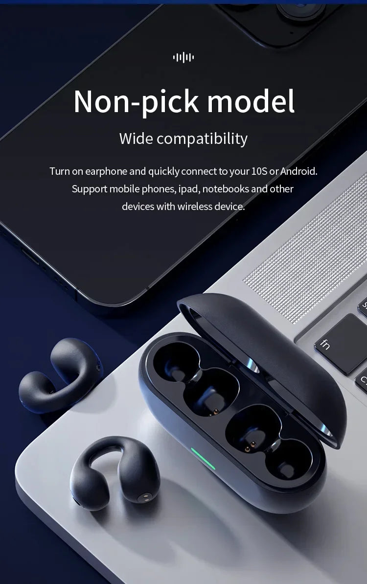 T75 Sport Bone-Conduction Bluetooth 5.3 Earphones HiFi Sound Wireless Headphones Earclip Waterproof Open Ear Headset Earring