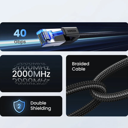 UGREEN CAT8 Ethernet Cable 40Gbps 2000MHz CAT 8 Networking Cotton Braided Internet Lan Cord for Laptops PS 4 Router RJ45 Cable