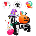1.5M/5FT Halloween Decorations Inflatable Toy Skeleton Dog with Pumpkin LED Light Up Blow Up Lawn Inflatable Model Outside Decor