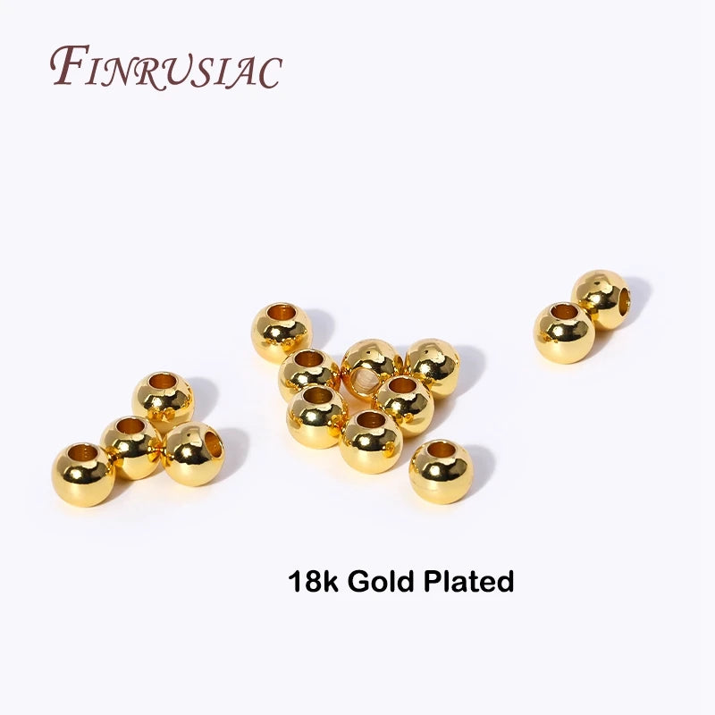 18K Gold Plated Separators For Bead,Spacers Beads For Jewelry Making,Brass Metal Round Beads,DIY Bracelets/Necklace Accessories