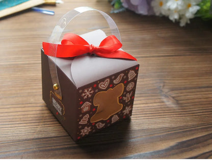 12pcs Christmas Paper Box with Window Handle Candy Box Soap Candle Cookie Candy Little Gift Packaging Party Favors Decor
